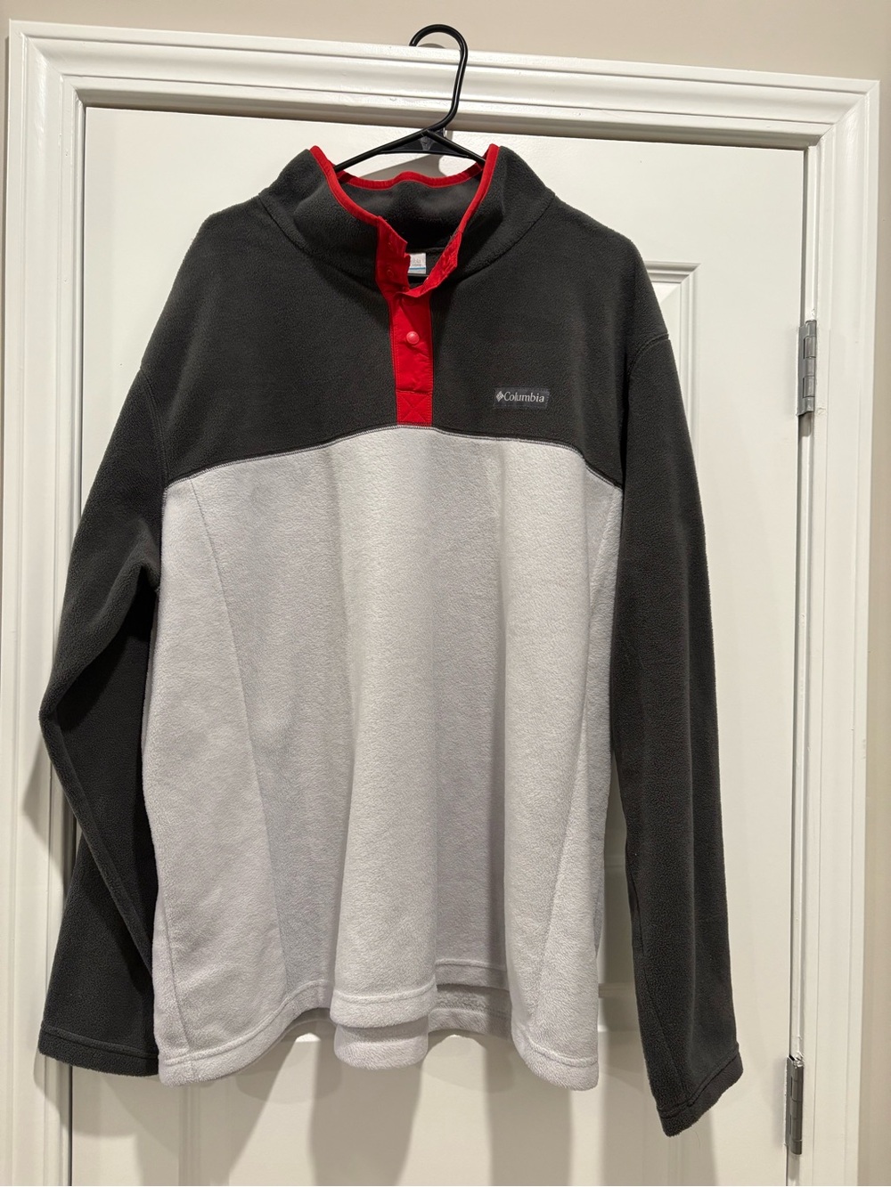 Columbia Men's Two-Tone Fleece Pullover - Charcoal, White & Red Trim